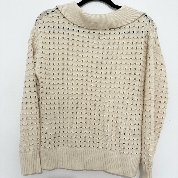 Joie Open Knit Collared Sweater Size S Cream polo modest office job - Picture 4 of 4